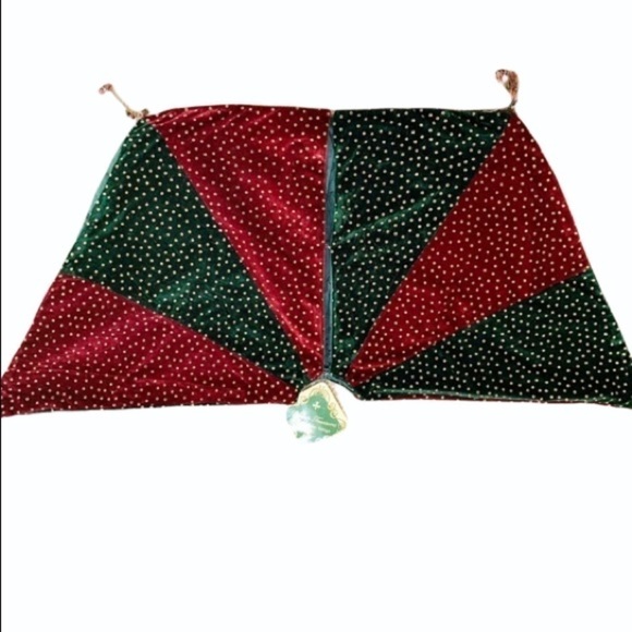 YULETIDE Treasures Velour Christmas Tree Skirt Hexagon Tassels Green Burgundy - Picture 3 of 7
